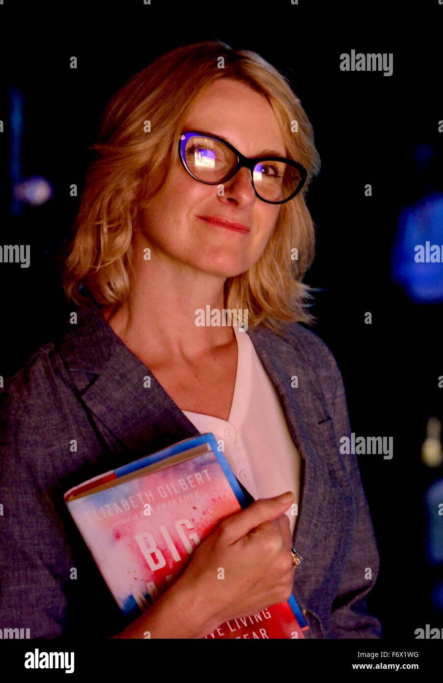 'Eat Pray Love' author Elizabeth Gilbert speaks and reads from her new book 'Big Magic' presented by Books and Books at the James L Knight Concert Hall at Adrienne Arsht Center  Featuring: Elizabeth Gilbert Where: Miami, Florida, United States When: 20 Oc Stock Photo