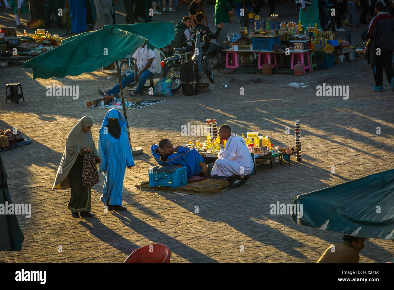 Traditional sale on the square Jamaa el Fna in Marrakesh Stock Photo