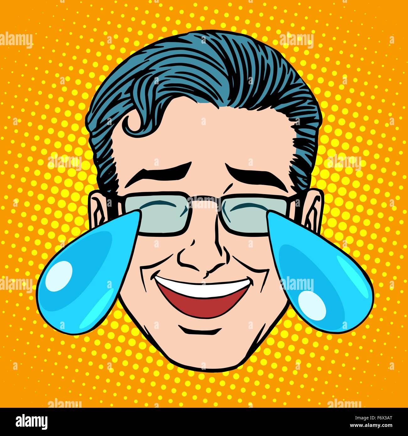 Retro Emoji tears joy man face Stock Vector