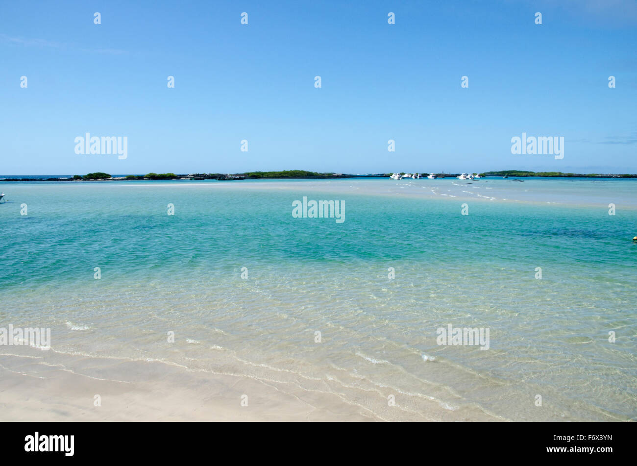 The protected waters at the harbor of Puerto Villamil, Isla Isabela, the Galapagos, Ecuador Stock Photo