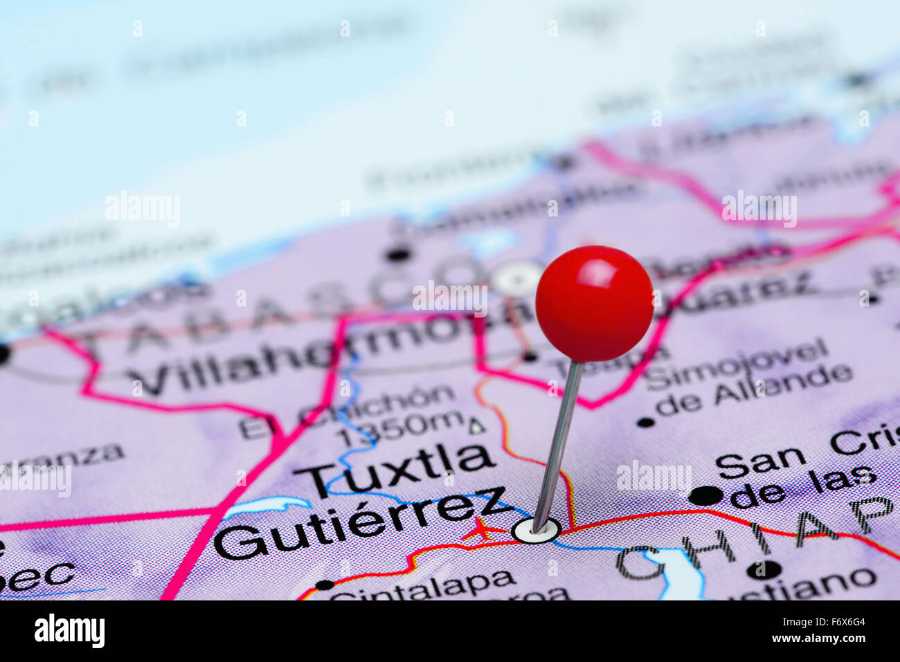Tuxtla Gutierrez pinned on a map of Mexico Stock Photo Alamy