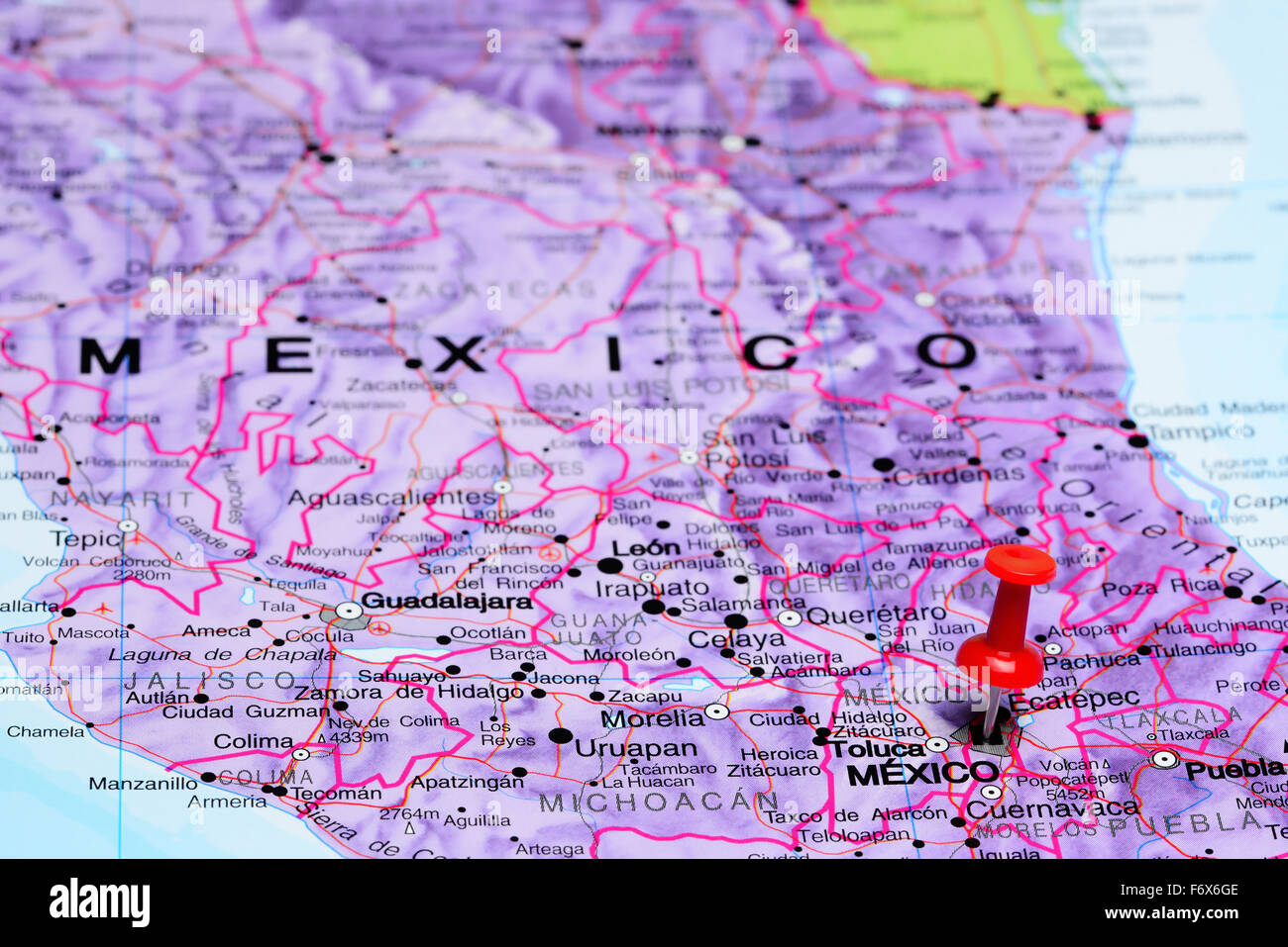 Mexico city pinned on a map of Mexico Stock Photo