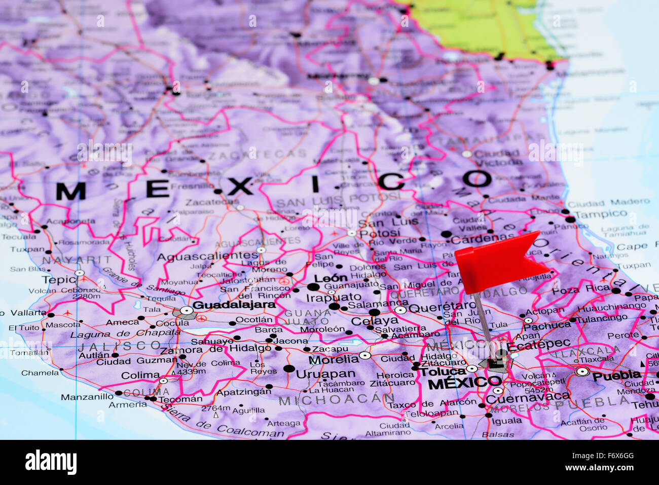 Mexico city pinned on a map of Mexico Stock Photo