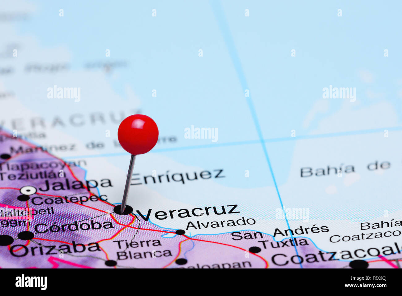 Veracruz pinned on a map of Mexico Stock Photo