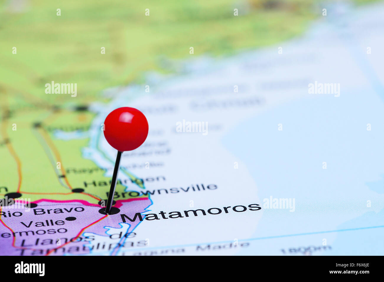 Matamoros pinned on a map of Mexico Stock Photo