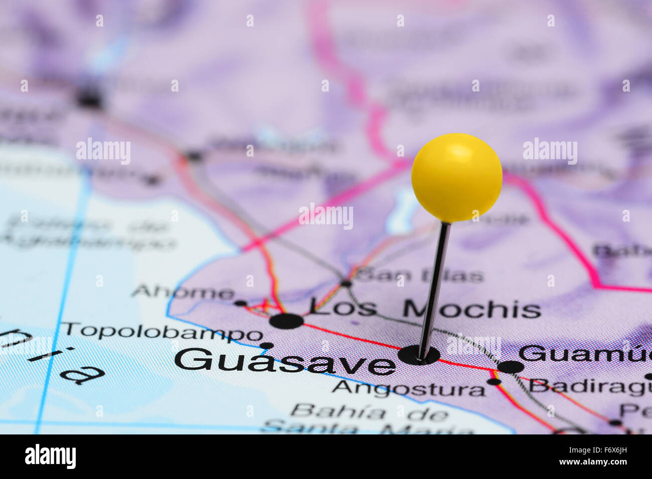 Guasave pinned on a map of Mexico Stock Photo