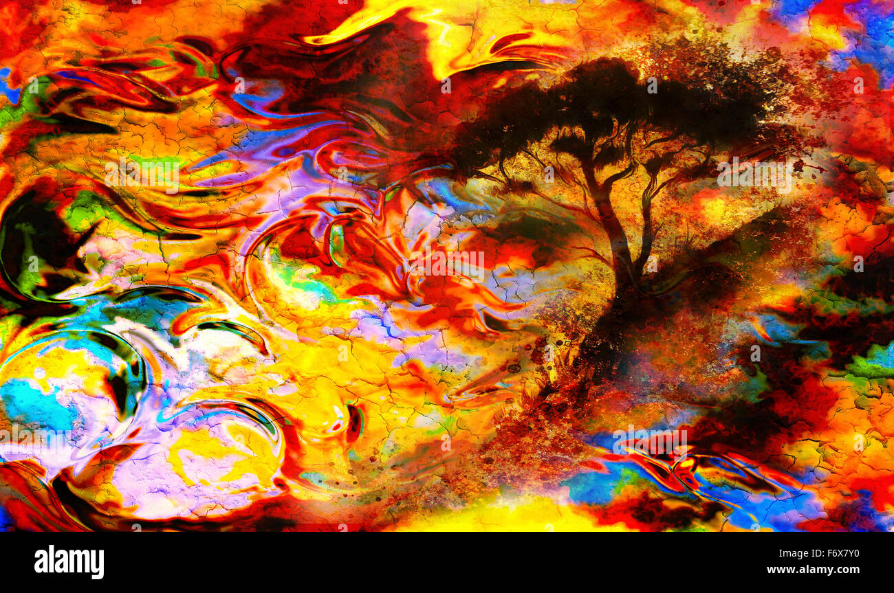 Color Palette And Tree Wallpaper Landscape Color Collage And Abstract Grunge Background With Spots Stock Photo Alamy