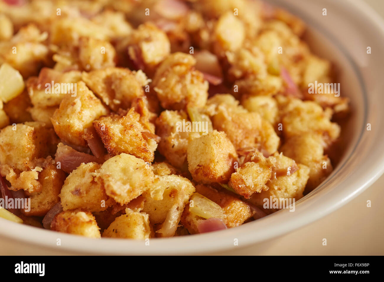 stuffing, a traditional side dish for turkey in American homes Stock Photo