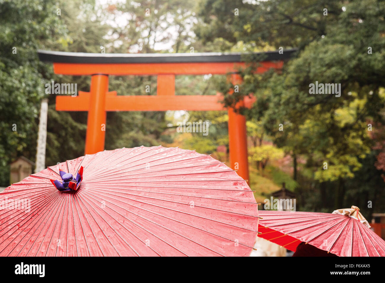 Japan Kyoto Traditional wagasa oilpaper umbrellas in front of an