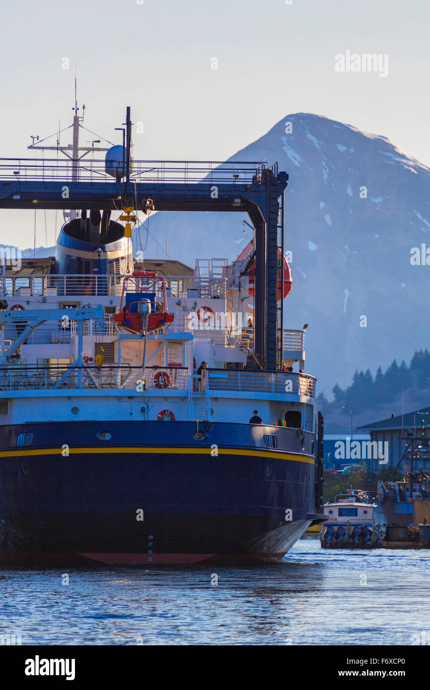 Stern view of the Alaska State ferry M/V Tustumena, Kodiak, Southwest Alaska Stock Photo