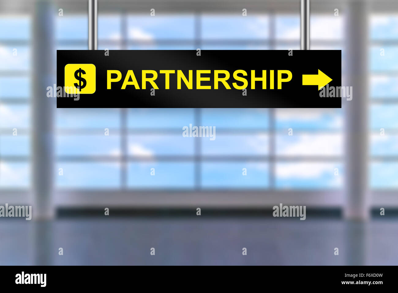 partnership word on airport sign board with blurred background Stock Photo