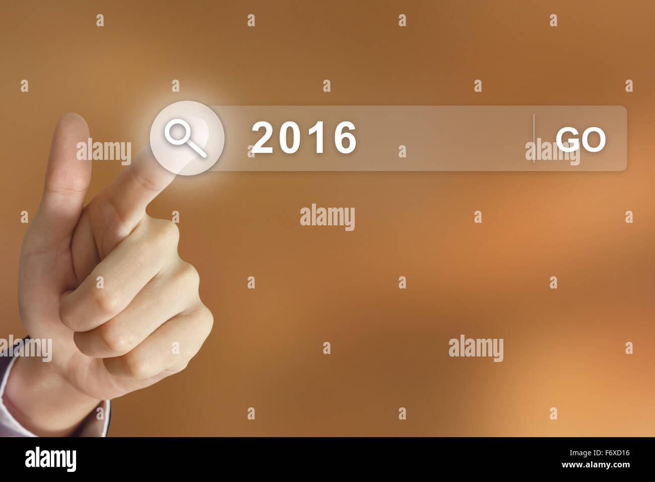 2016 happy new year button on search toolbar with blurred background Stock Photo