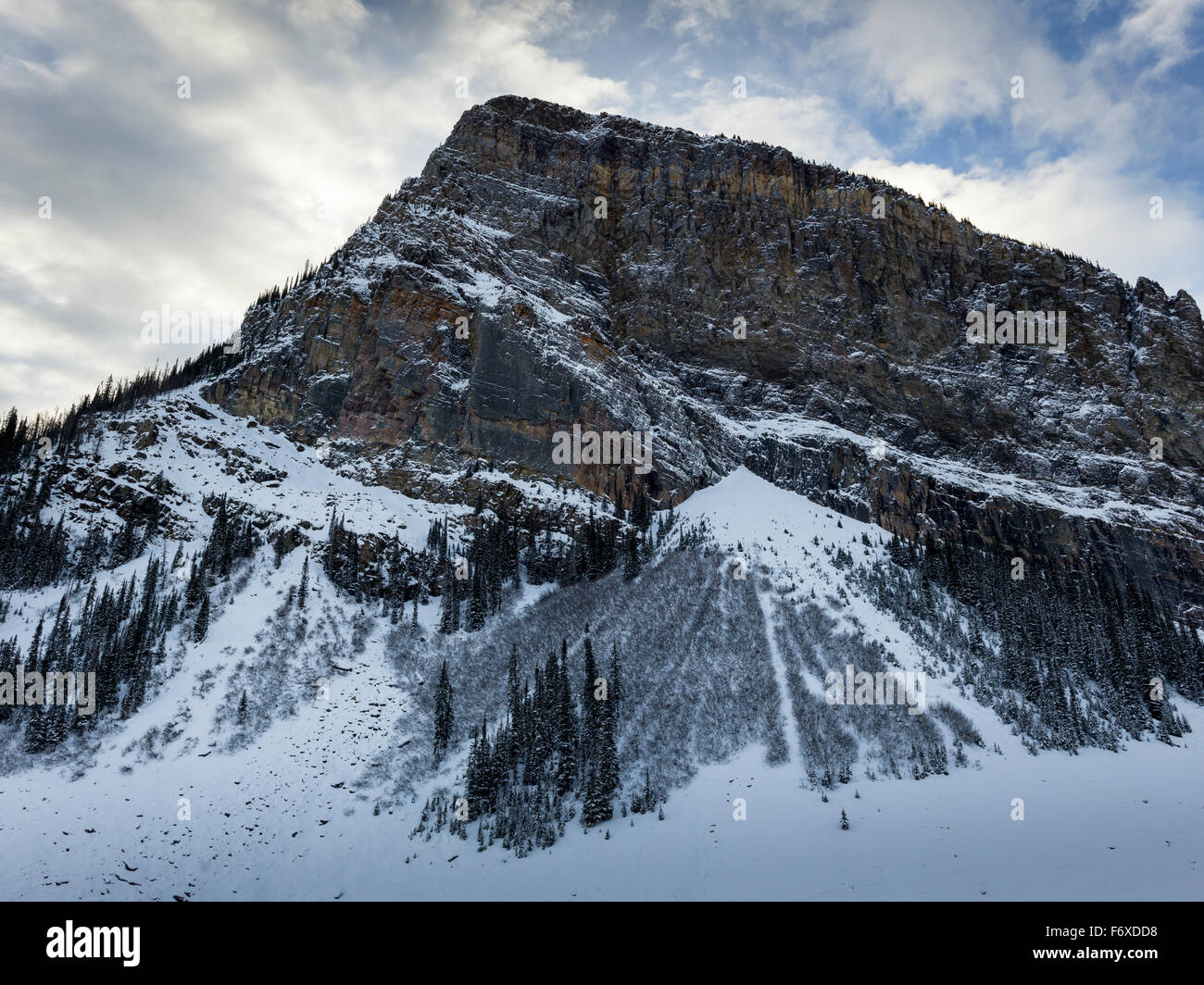 Rugged mountain with snow in winter; Lake Louise, Alberta, Canada Stock ...