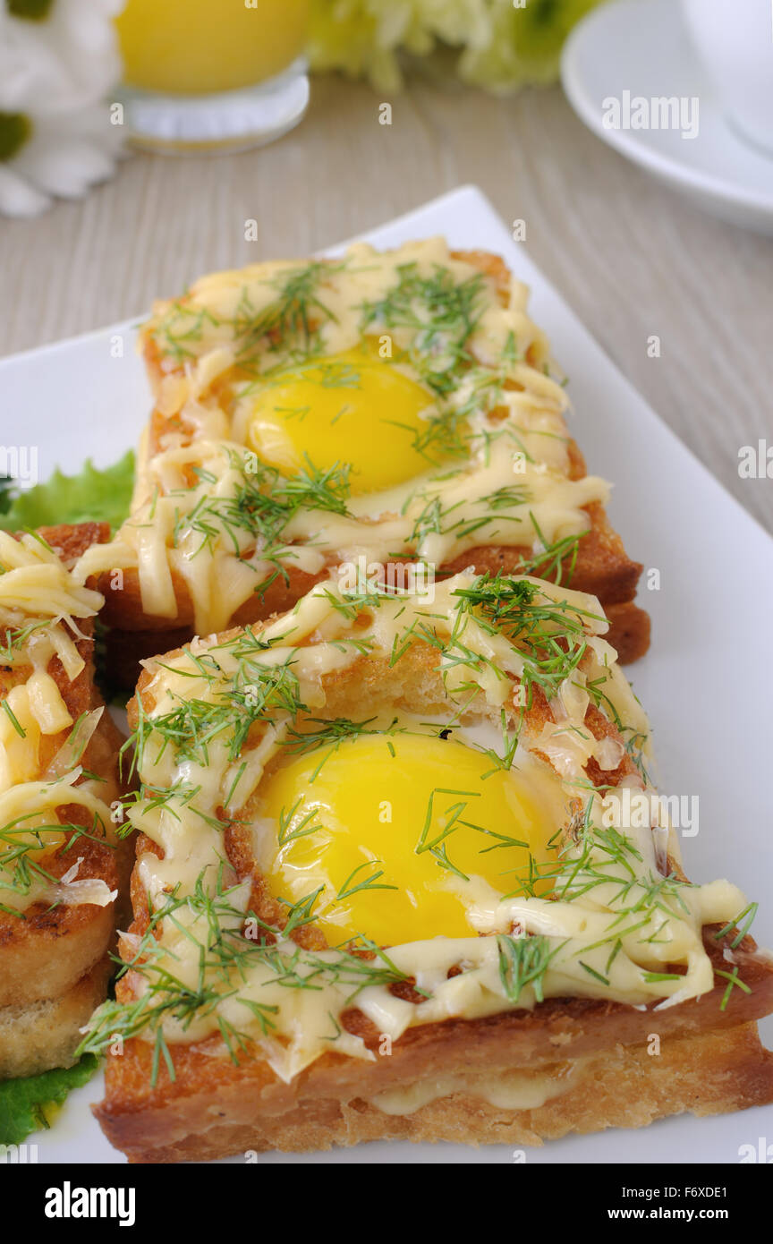 Toast with egg and cheese with dill closeup Stock Photo Alamy