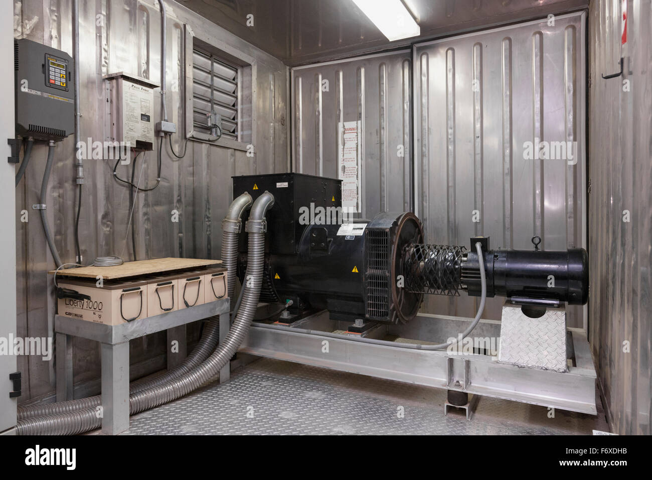 Electrical generator in a metal enclosure, inside a power plant, St