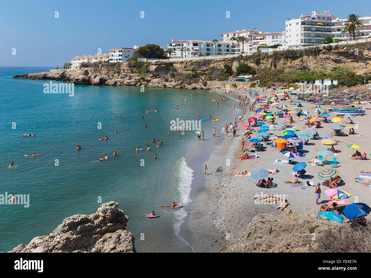 El Salon beach, Costa del Sol; Nerja, Malaga Province, Andalusia, Spain Stock Photo