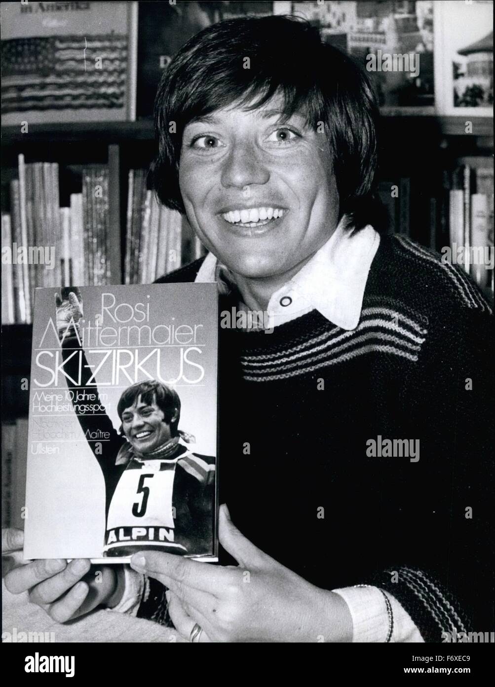 1977 - Rosi Mittermaiter Signed Her Book ''Ski-Zirkus'': ''Ski-Zirkus: is the title of new book just been published in the Federal Republic of Germany and written by famous Rosi Mitermaier (Rosi Mittermaier). Now the Olympic winner of Innsbruck is on signature-tour though Germany (here in a Hamburg book-shop). the book ''ski-Zirkus'' (''Ski-circus'') contains 224 page3s and also 58 illustration. © Keystone Pictures USA/ZUMAPRESS.com/Alamy Live News Stock Photo