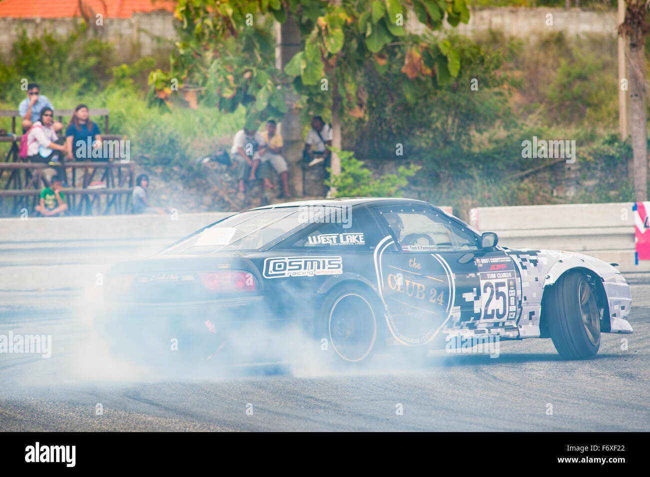 Tom K. Panngam with his Nissan ZX participating at a drifting competition in Chayapruek, Pattaya, Thailand. Stock Photo
