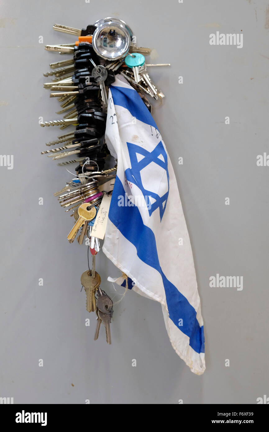 An Israeli flag with bundle of keys Stock Photo