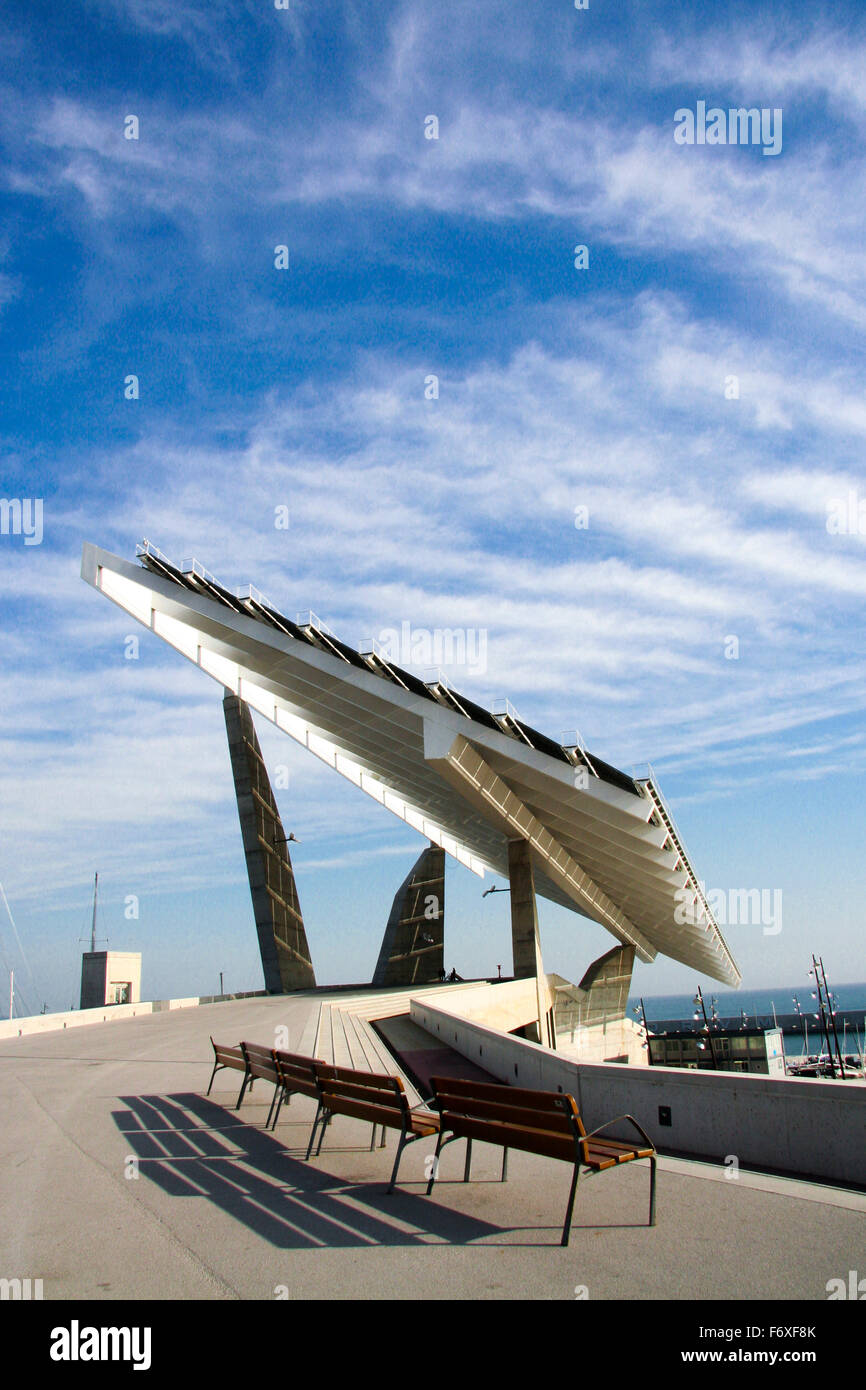 Huge Solar Panel in the harbor Forum, district Poblenou, Barcelona Stock Photo