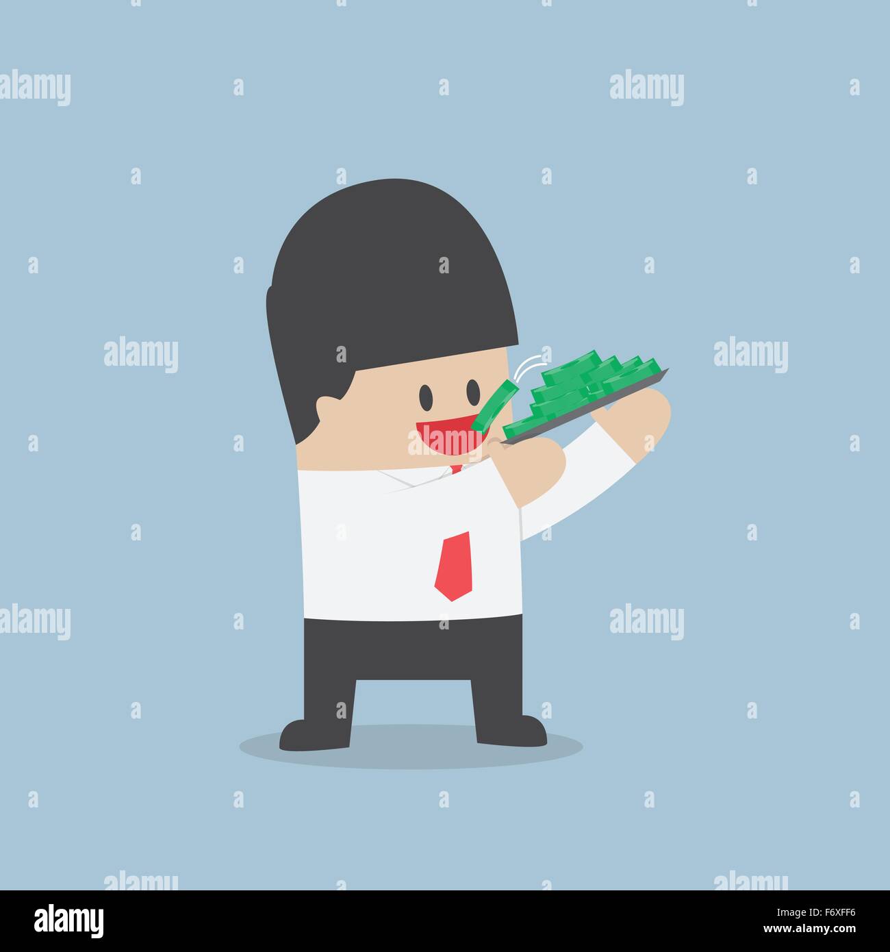 Businessman eating dollars, Corruption and greed concept, VECTOR, EPS10 Stock Vector