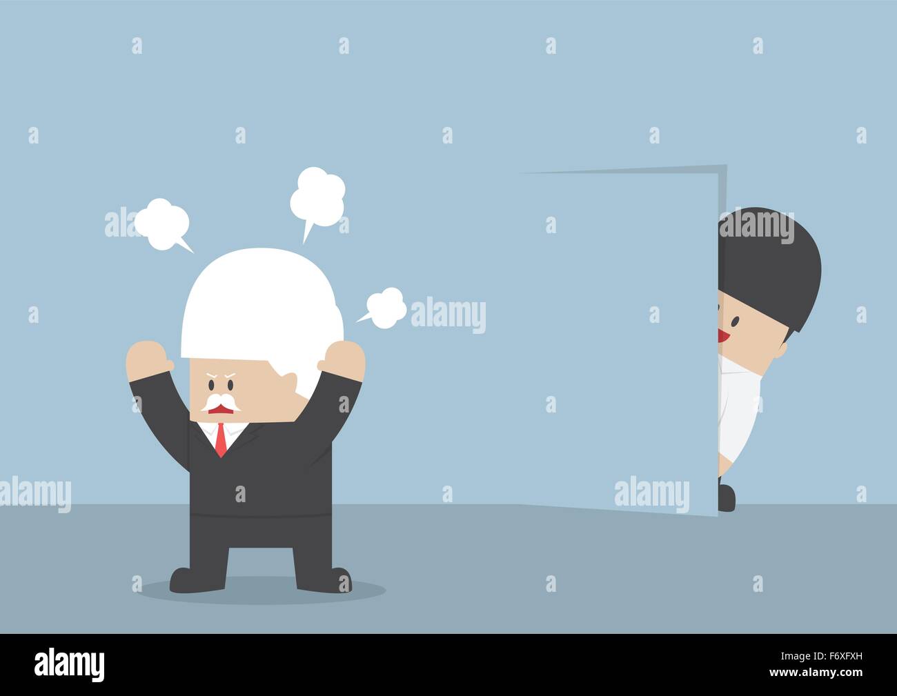Businessman hiding from angry boss behind the wall like a ninja, VECTOR, EPS10 Stock Vector