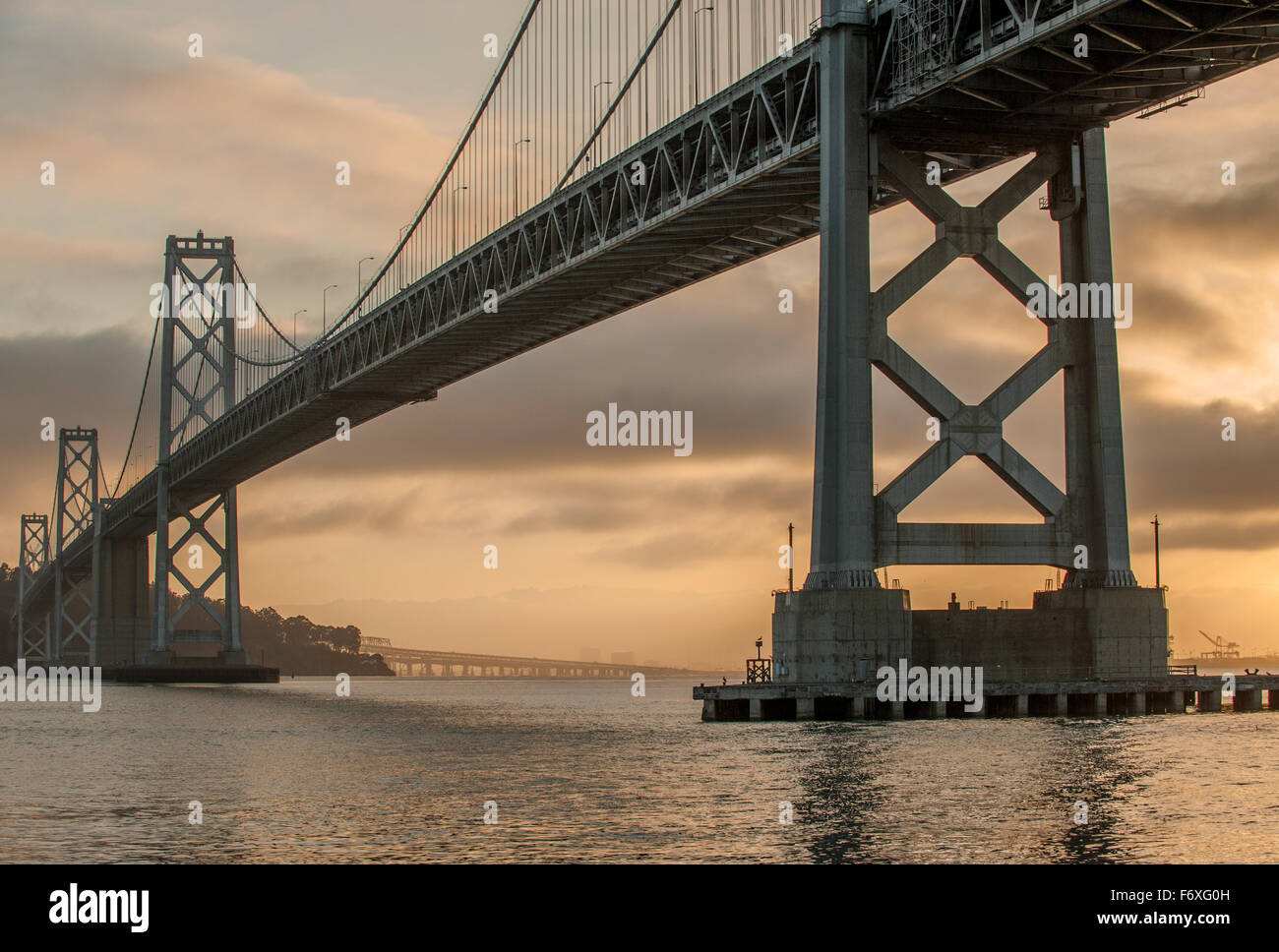 Oakland Bridge at dawn in San Francisco, California Stock Photo