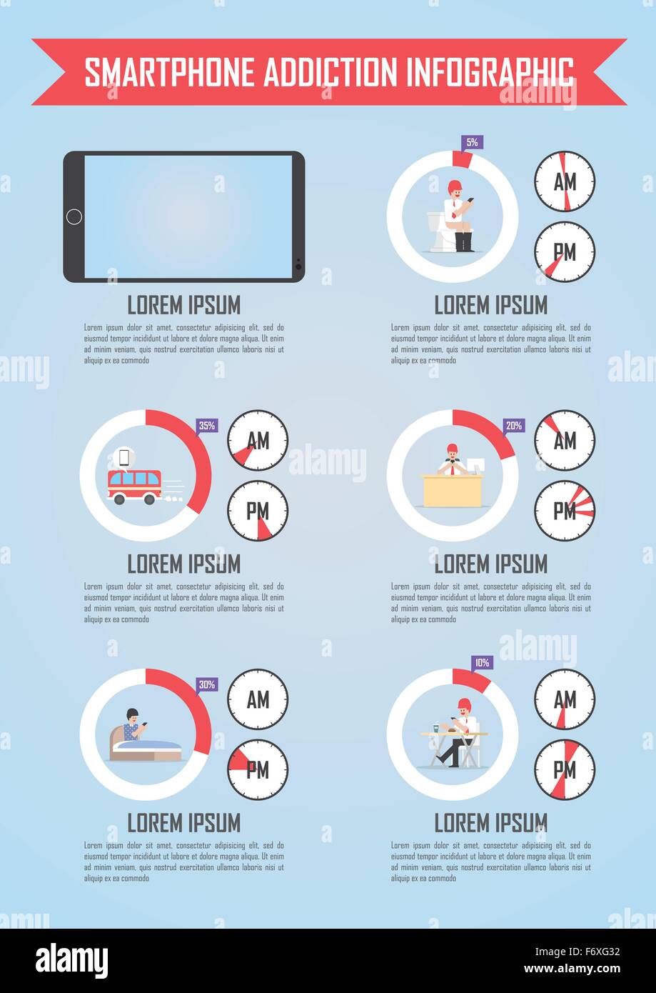 Smartphone and internet addiction infographics, VECTOR, EPS10 Stock Vector