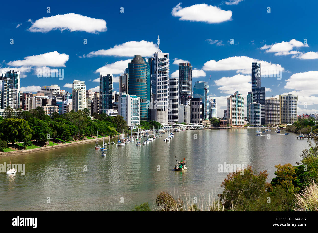 Brisbane, AUS - 18 NOV 2015: View from Kangaroo point overlooking Brisbane City and river during a sunny day. Stock Photo