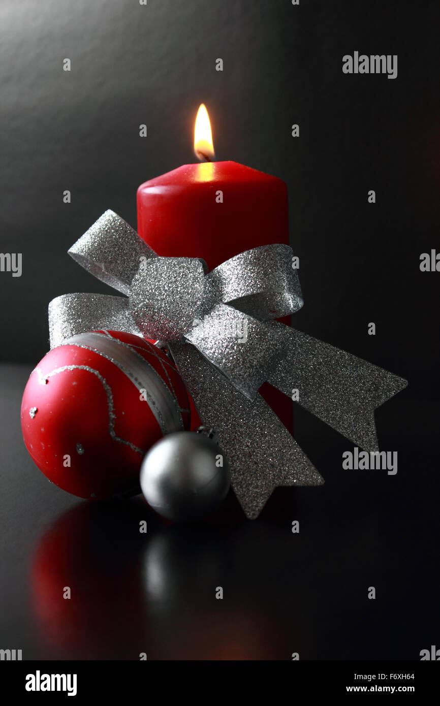 Red stylish Christmas candle Stock Photo