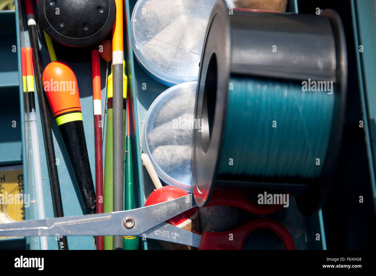 Fishing toolbox with the necessary to practice the sport Stock Photo