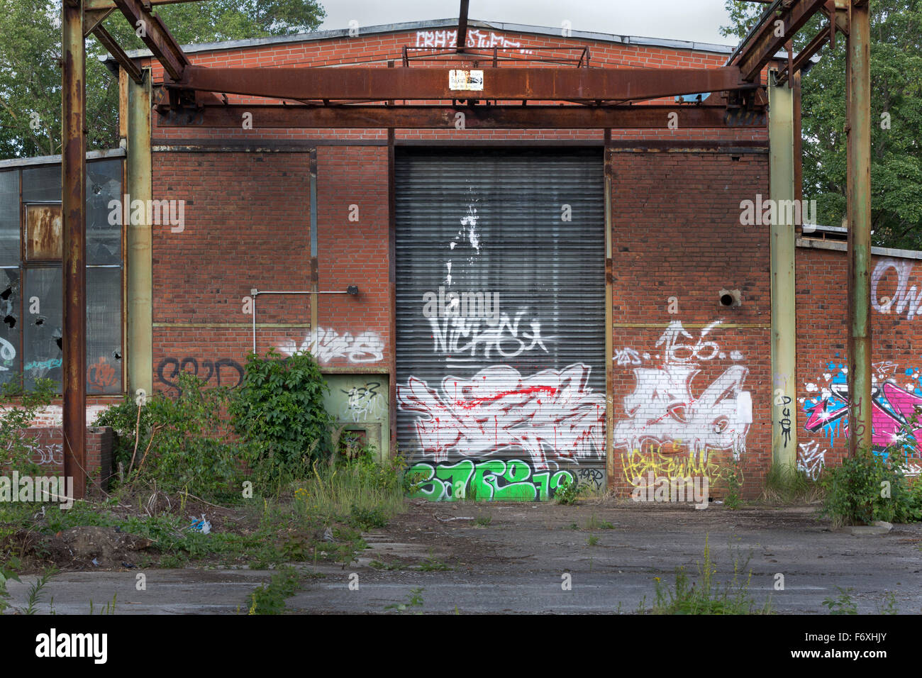 With graffiti painted wall, Schleswig Holstein, Germany Stock Photo