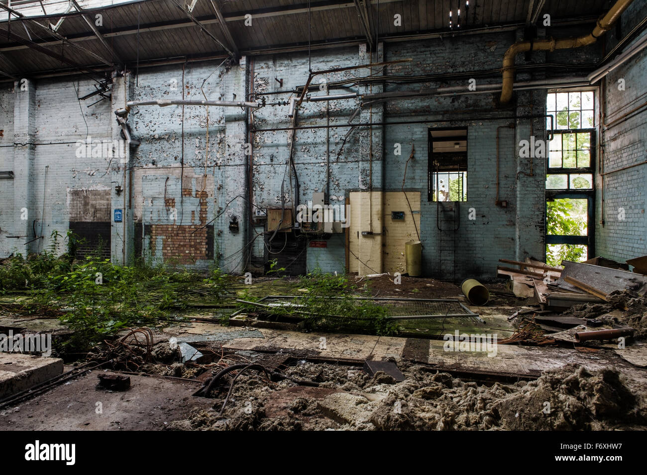 inside view of a deserted run down building Stock Photo - Alamy