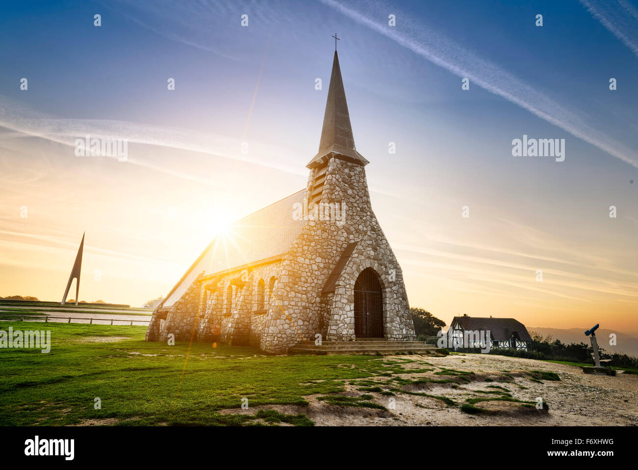 Church Notre Dame de la Garde chapel, Etretat village, Normandy, France, Europe. Stock Photo