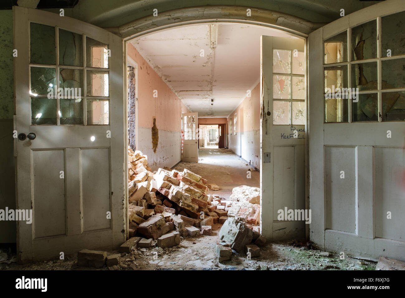 inside view of a deserted run down building Stock Photo - Alamy