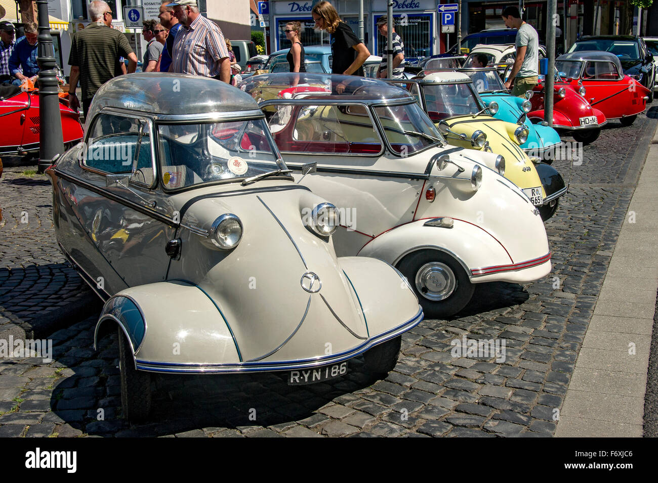 Oldtimer meeting, Vintage Messerschmitt cabin scooter FMR, model variants of the KR 200, built in 1955-1964, market place, Nidda Stock Photo