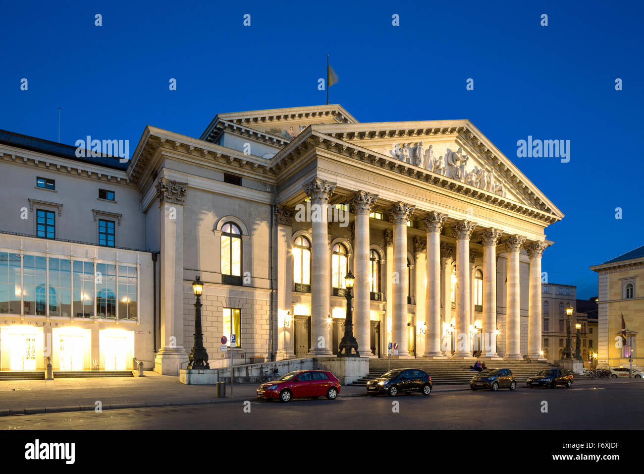 Bavarian Opera House, built in 1818, State Opera House in the evening