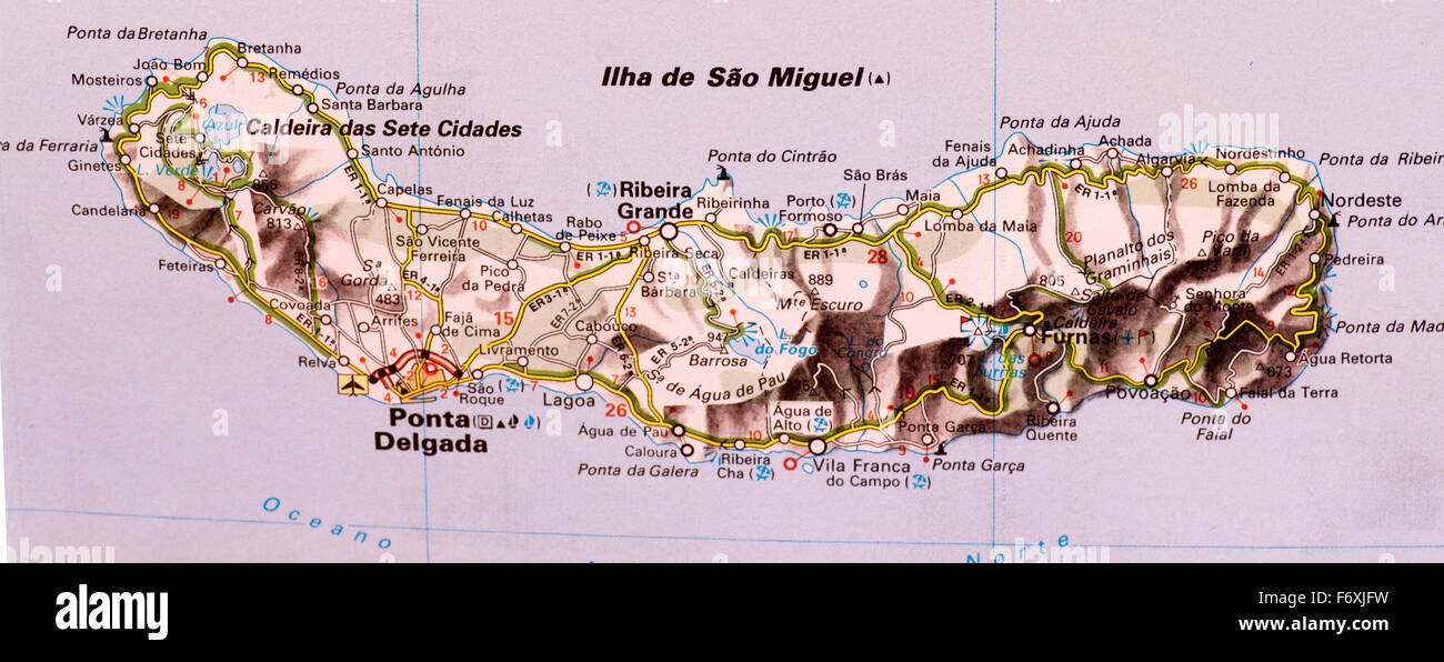 Map Of Ilha De Sao Miguel Which Are Part Of The Portuguese Azores Stock Photo Alamy