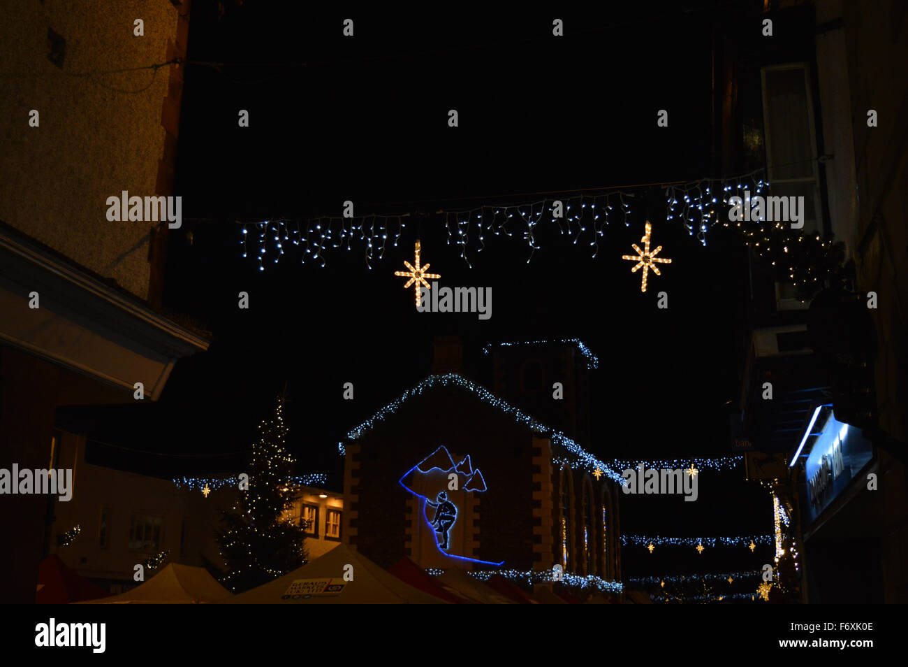 Christmas lights in Keswick Cumbria Stock Photo Alamy