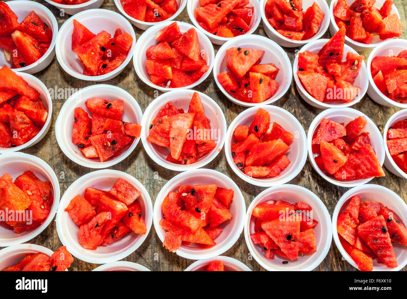 watermelon pieces in isomobox on the table Stock Photo