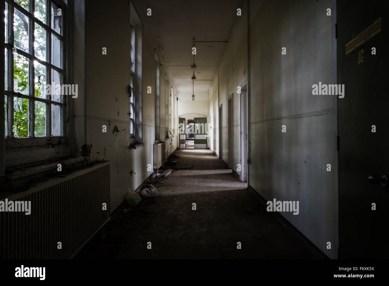 inside view of a deserted run down building Stock Photo - Alamy