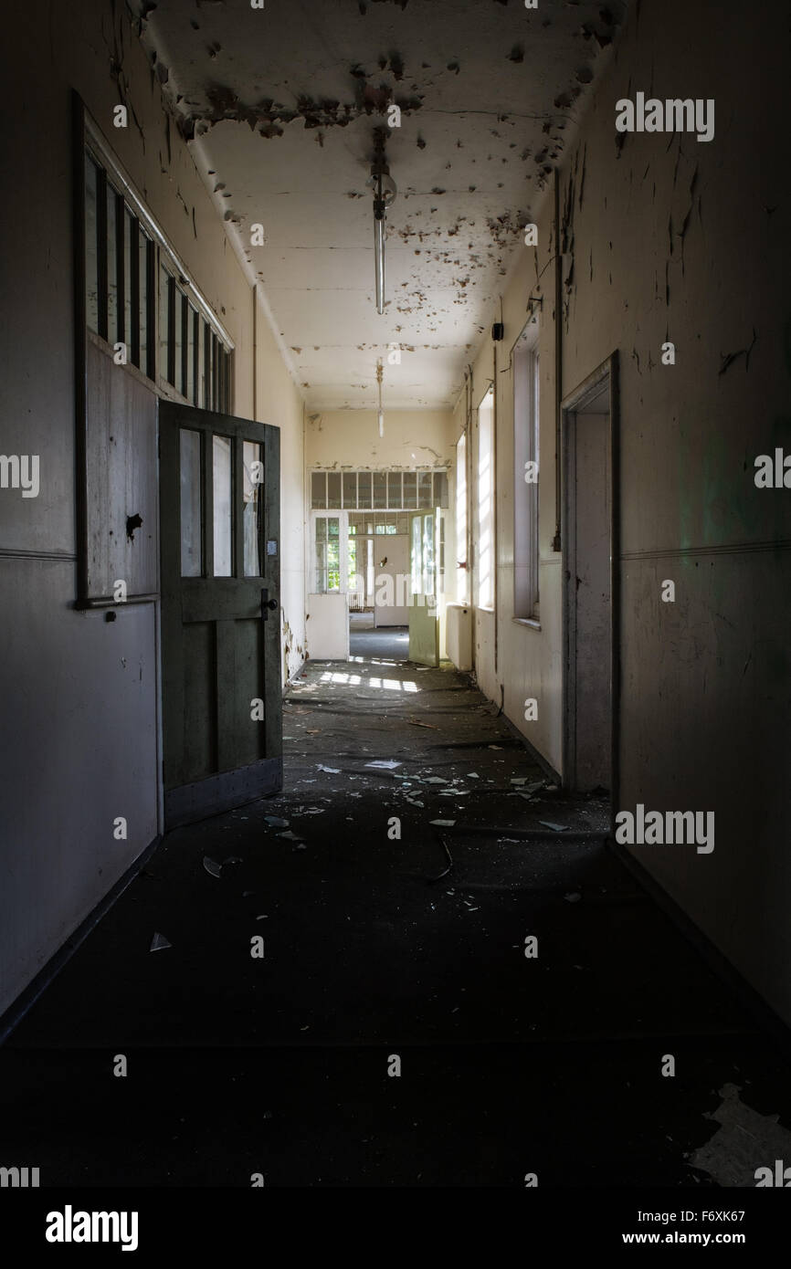 inside view of a deserted run down building Stock Photo - Alamy