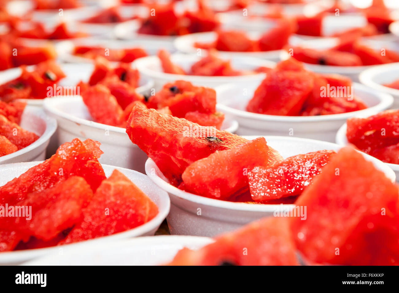 watermelon pieces in isomobox on the table Stock Photo