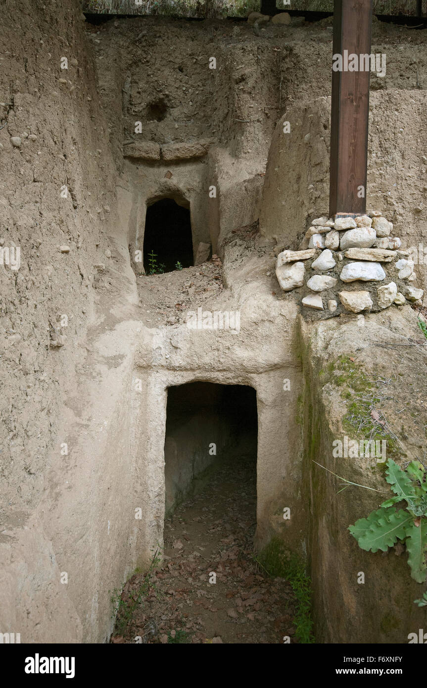 Graves in the Umbrian - Etruscan necropolis of Vallone di San Lorenzo, Montecchio, Terni, Perugia, Italy Stock Photo