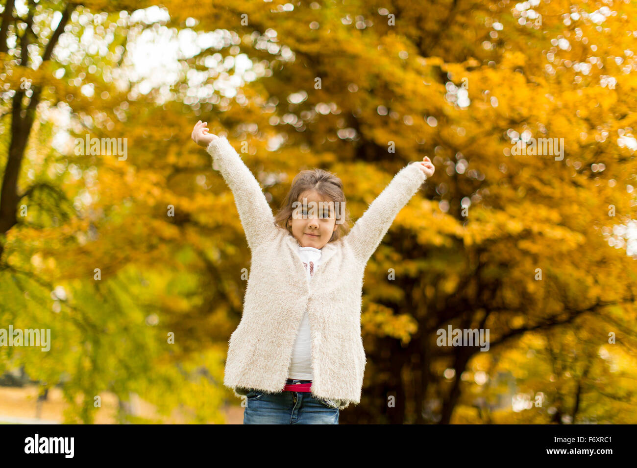 Little girl in the autumn park Stock Photo - Alamy