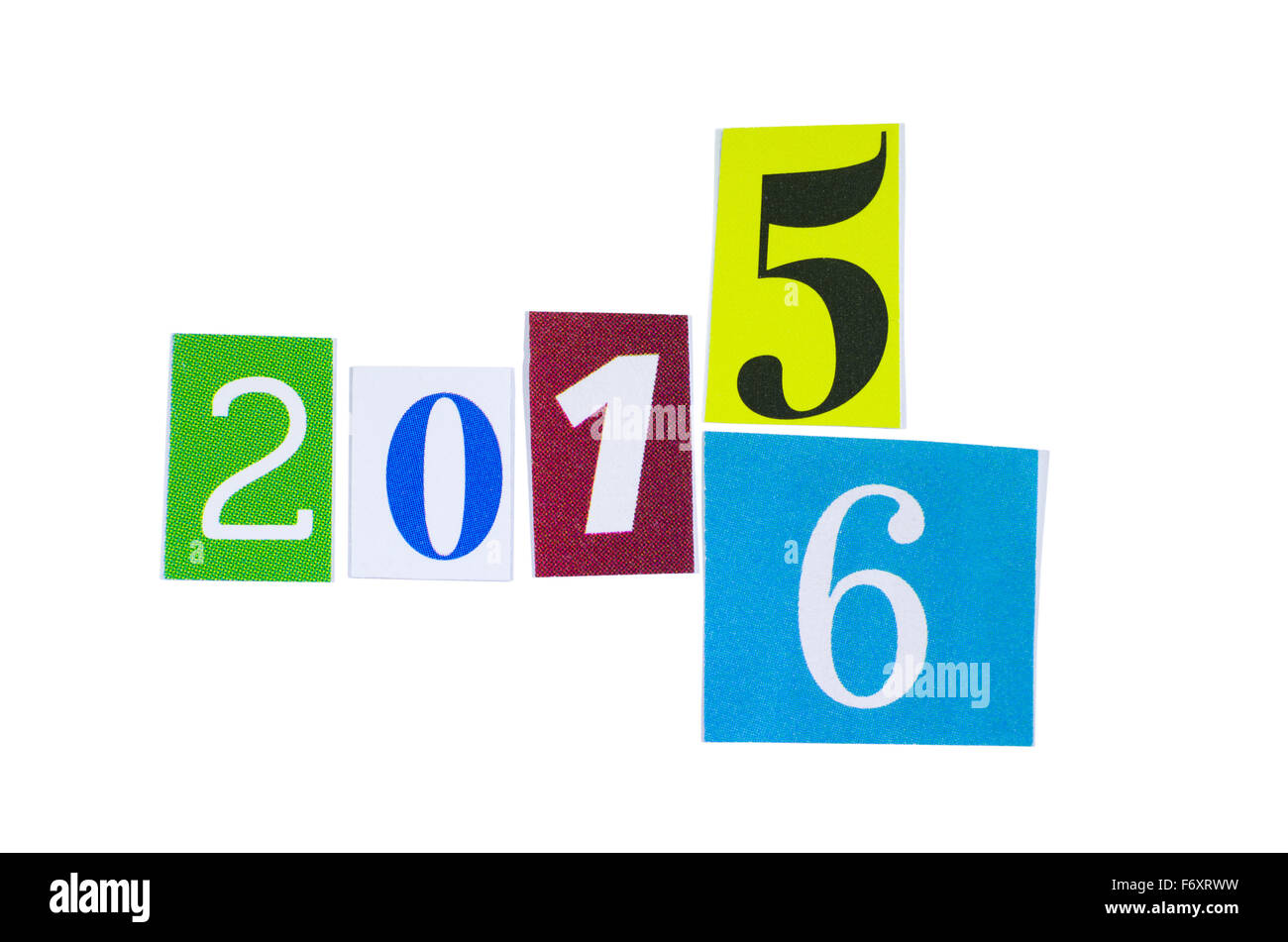 Paper Cutout 2015 and 2016 Year Numbers Isolated on White Background Stock Photo