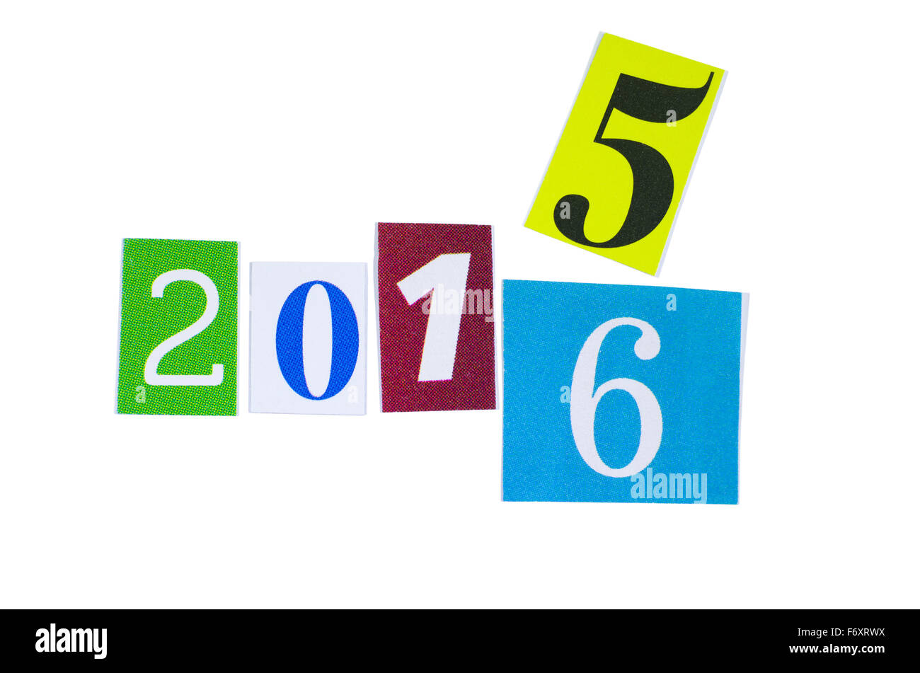 Paper Cutout 2015 and 2016 Year Numbers Isolated on White Background Stock Photo