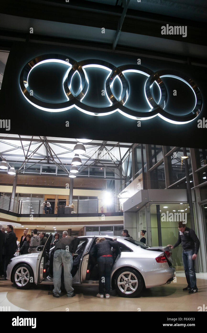 Presentation new model Audi car dealership Stock Photo - Alamy