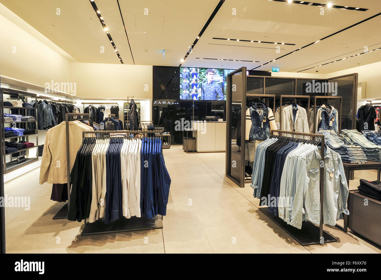 Lugano, Switzerland - 17 July 2014: interior of Zara fashion clothes ...