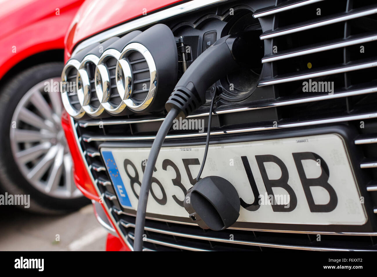 Audi electric vehicle, charging front grille Stock Photo Alamy